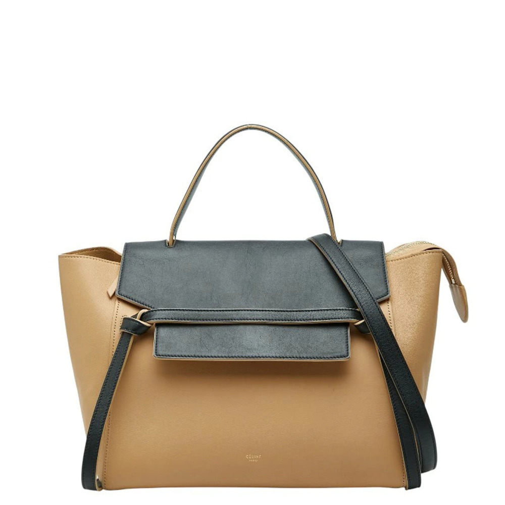Celine Belt Bag Handbag Shoulder Beige Cream Black Leather